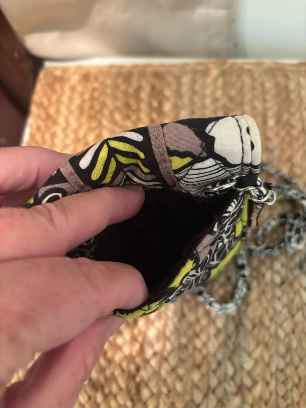 Vera Bradley Black, White & Lime Floral Quilted Crossbody Phone Pouch